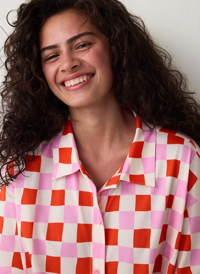 Penti Plaid Shirt Collar Short Sleeve Buttoned Shorts Pajama Set